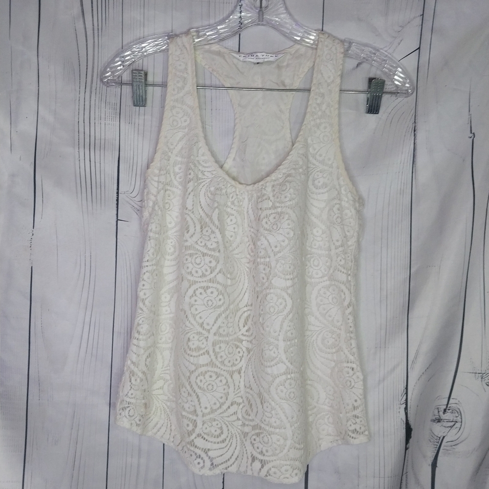 Trina Turk Kokua Off White Lace Boho Summer Coastal Racerback Tank